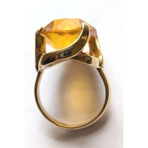 Vintage Ring Sz 5.5 MCM Honey Amber 1/20 12K Gold Filled Statement Cocktail Bold